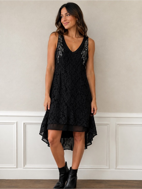 Miss Me Dresses & Skirts - Miss Me Black Lace Sleeveless V-Neck Dress with Sequin Accents